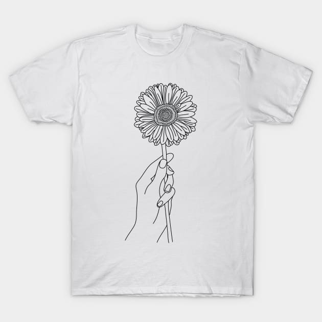 Sunflower Line Art T-Shirt by MinimalLineARt